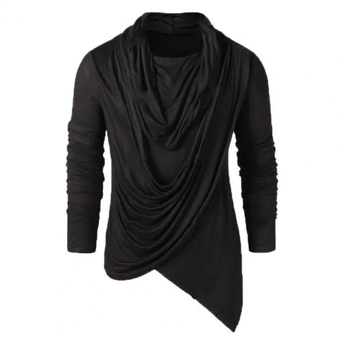 Men's Black Draped Cowl Asymmetric Top - front studio view (1 of 2)