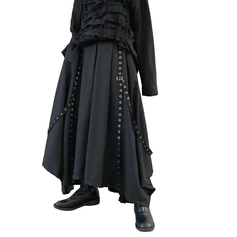 Black Grommet Strap Wide Harem Pants