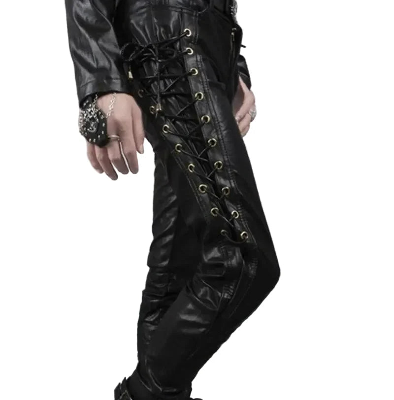 Black Side-Lace Slim Pants