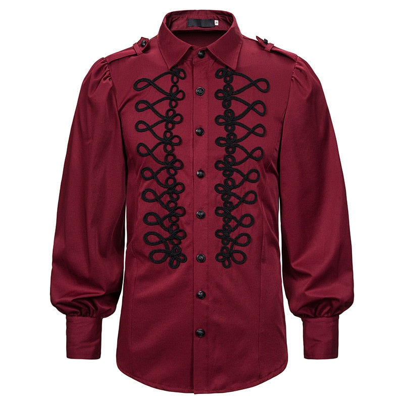 Men's Black Red Blue Frogged Bishop Shirt - alternate studio view (4 of 7)