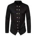 Men's Black Gold-Button Mandarin Collar Shirt - alternate studio view (3 of 3)