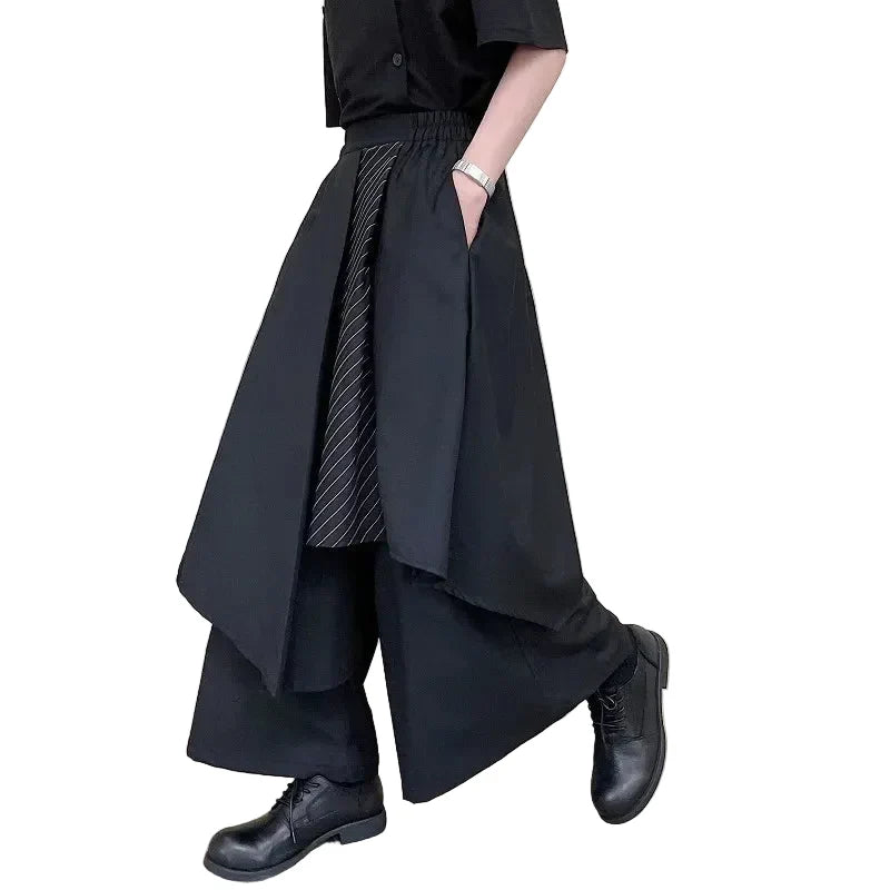 Men's Black Pinstripe Layered Wide-Leg Pants - primary photo, shown with a person (1 of 2)