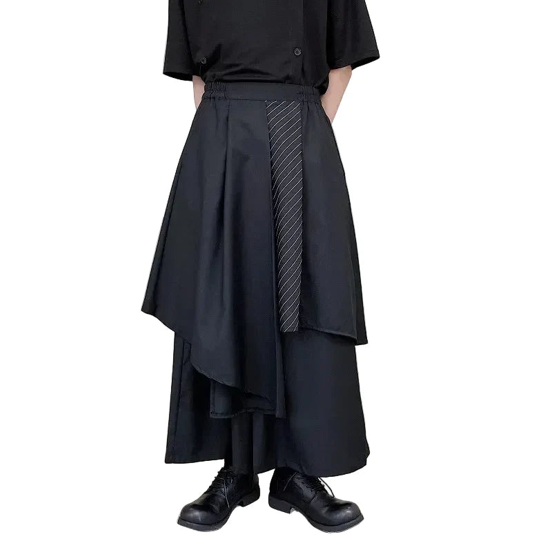 Black Pinstripe Layered Wide-Leg Pants