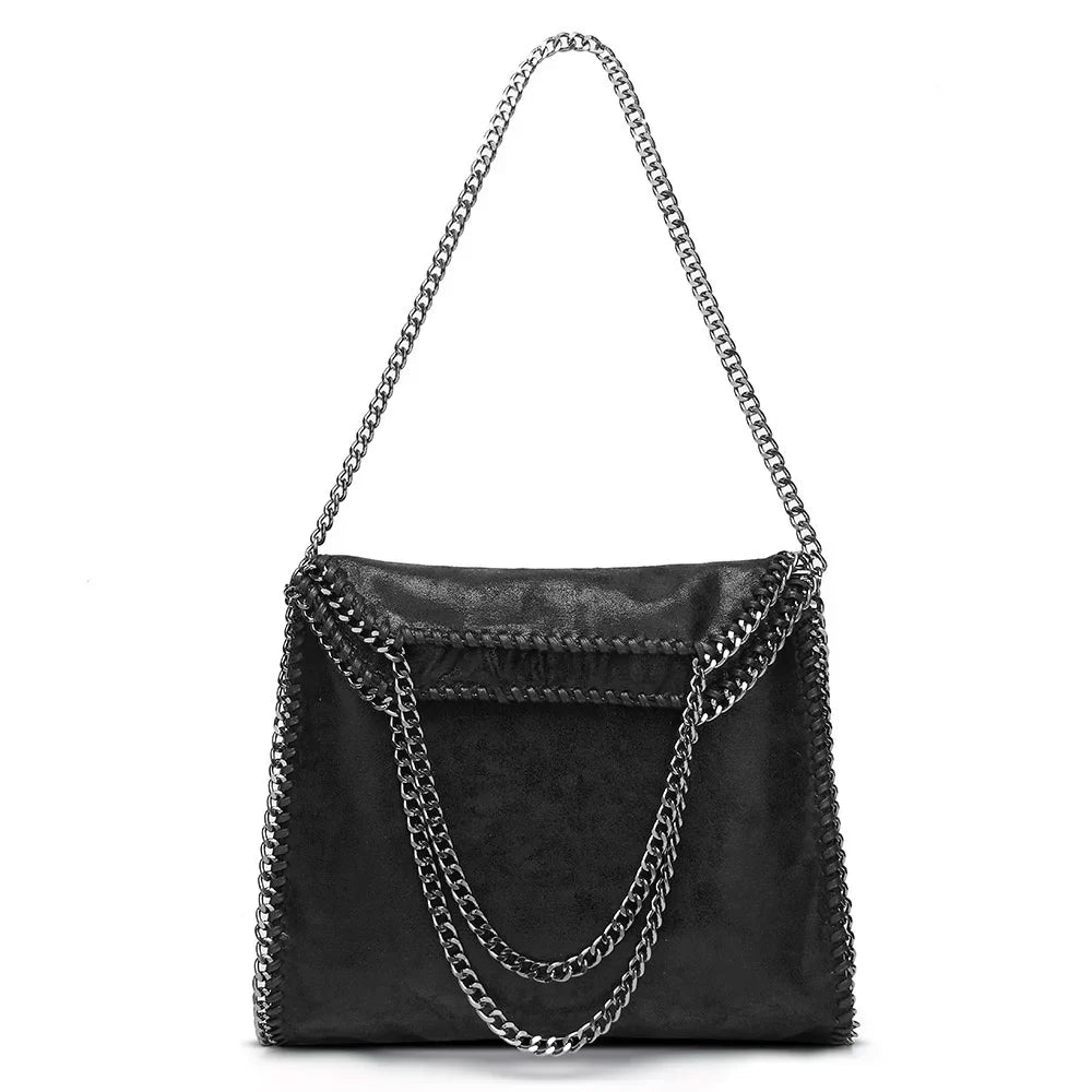 Women's Black Faux Suede Chain Fold-Over Bag - front studio view (1 of 4)