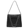 Women's Black Faux Suede Chain Fold-Over Bag - front studio view (1 of 4)
