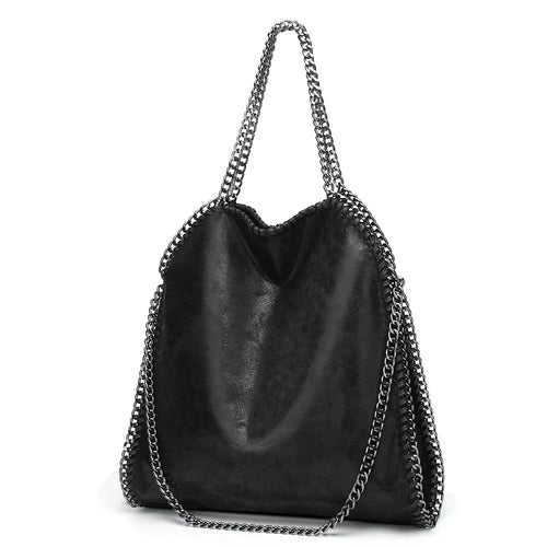 Black Faux Suede Chain Fold-Over Bag