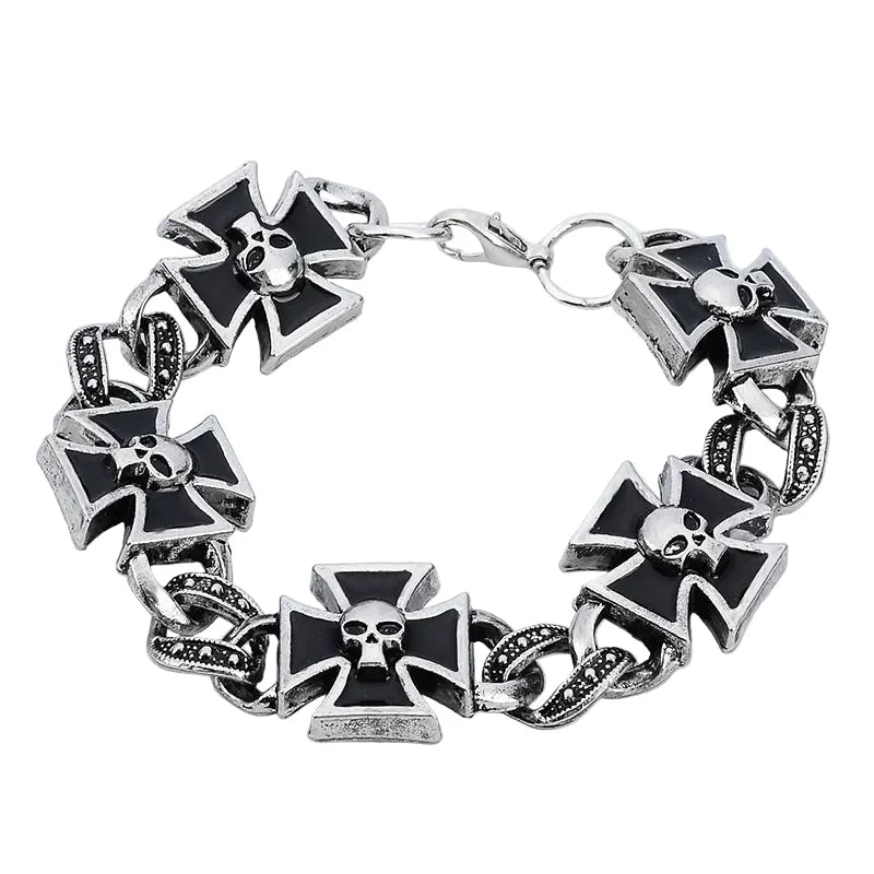 Men's Silver Cross Skull Link Bracelet - front studio view (1 of 3)