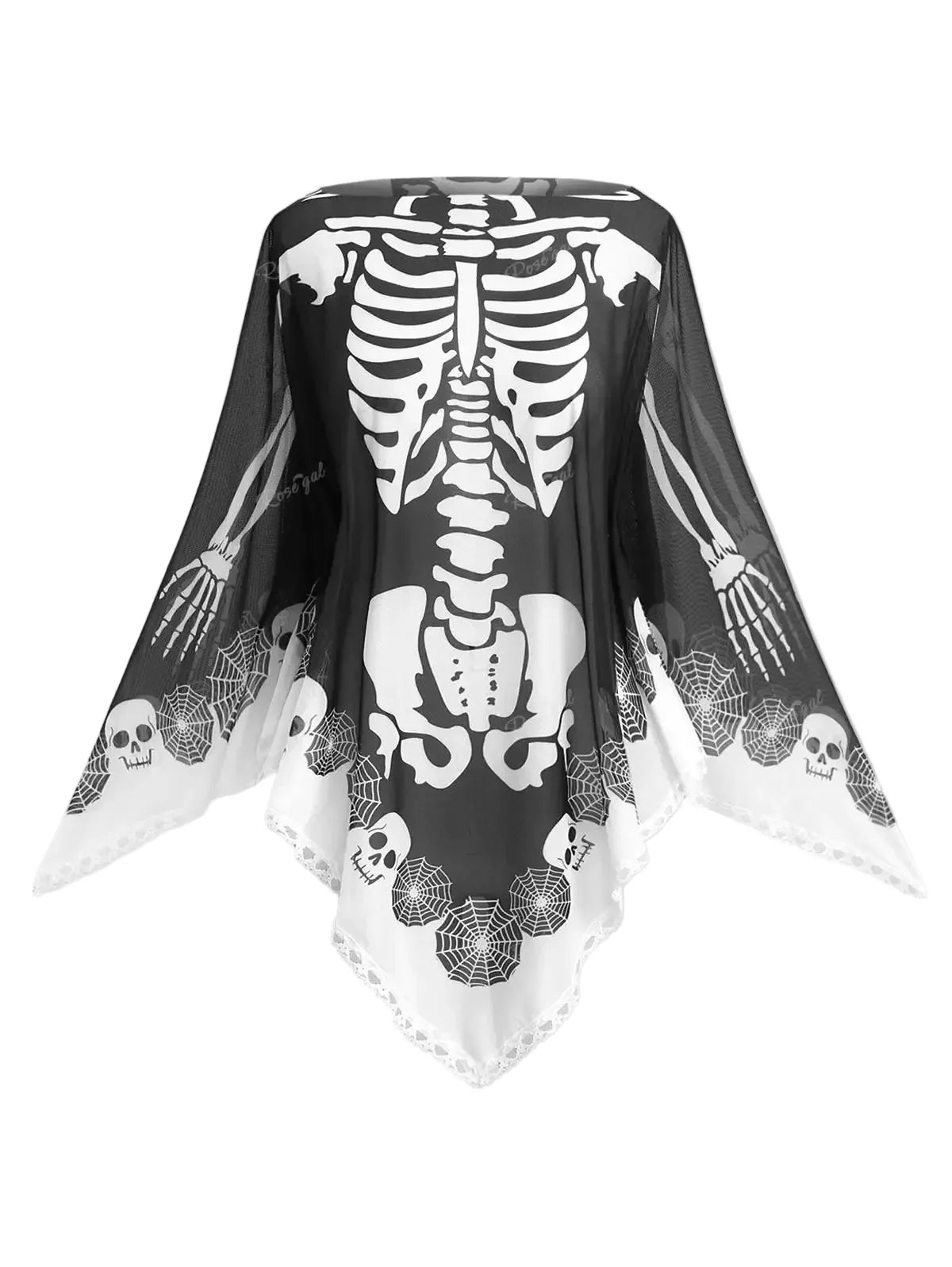Black Skeleton Print Chiffon Cape