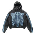 Men's Charcoal Acid Wash X-Ray Skeleton Hoodie - front studio view