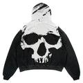 Men's Black White Halftone Skull Hoodie - front studio view (1 of 2)