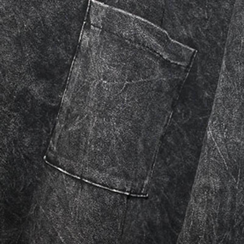 Grey Acid-Wash Shredded Long Sleeve Top