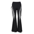Gothic Bandage Cut Out Pants Black Clothes for Women Cyber Punk Lace Up High Waist Flare Pants Dark Academia - Creepy Goth