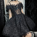 Women's Black Jacquard Off-Shoulder Mini Dress - primary photo, shown with a person (1 of 3)
