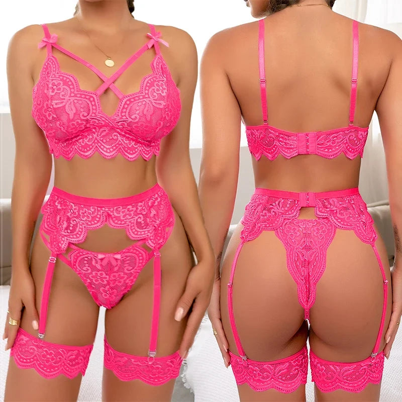 Sexy Babydoll Lace Hollow Bra And Panty Perspective For Sex Erotic Costumes Lingerie Set Underwear Dress Porn Women Pantyhose - Creepy Goth