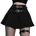 Women's Black Pleated Double-Buckle Mini Skirt - primary photo, shown with a person (1 of 3)