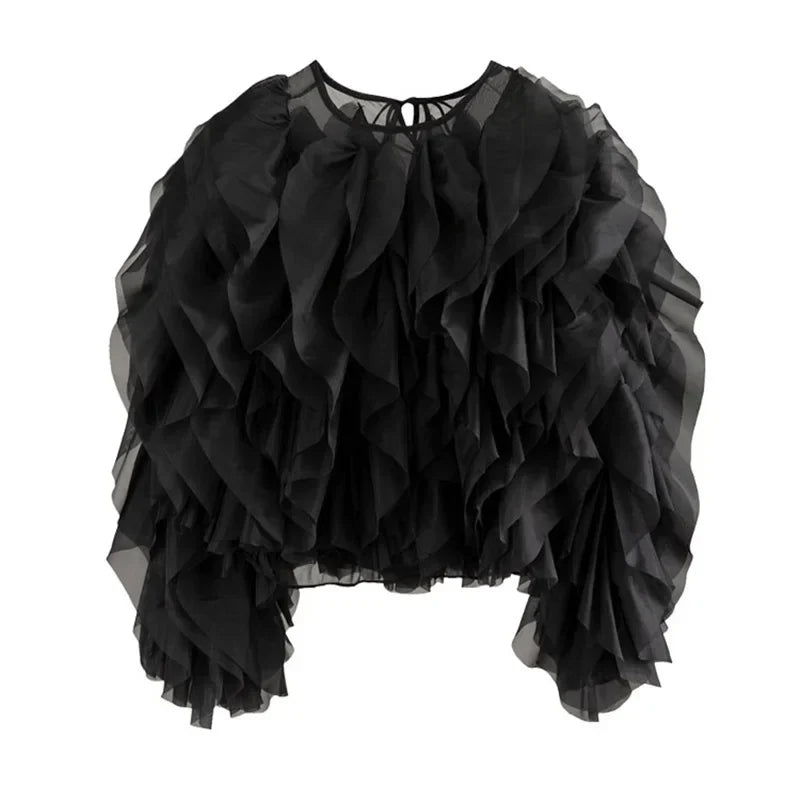 Women's Gothic Style Blouse Black - front studio view (1 of 2)