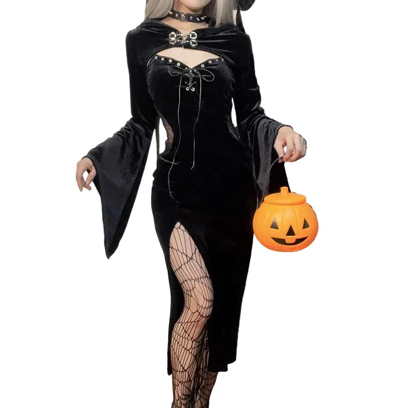 Black Velvet and Hooded Bolero Set Dress