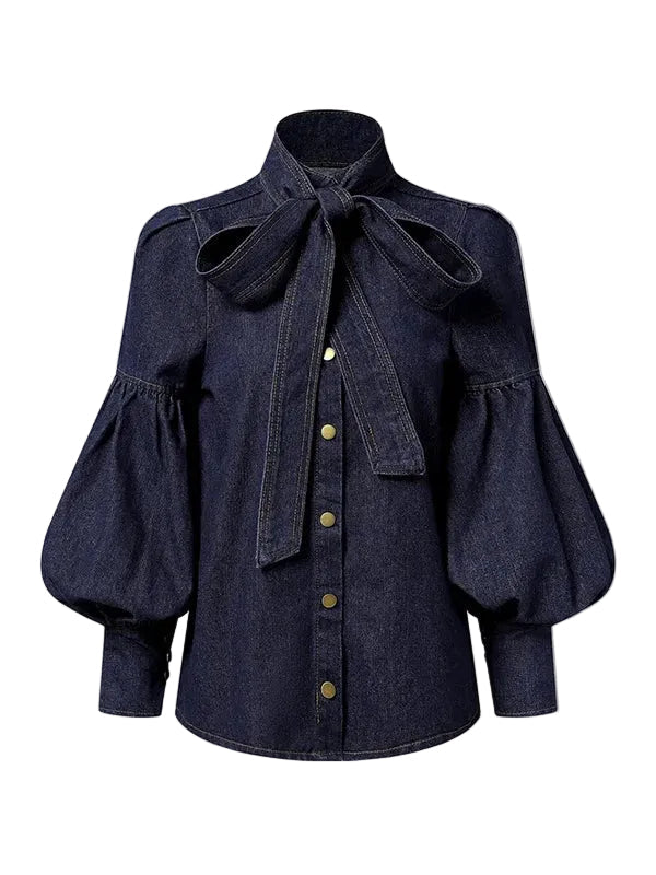 Women's Denim Blouse - front studio view (1 of 2)