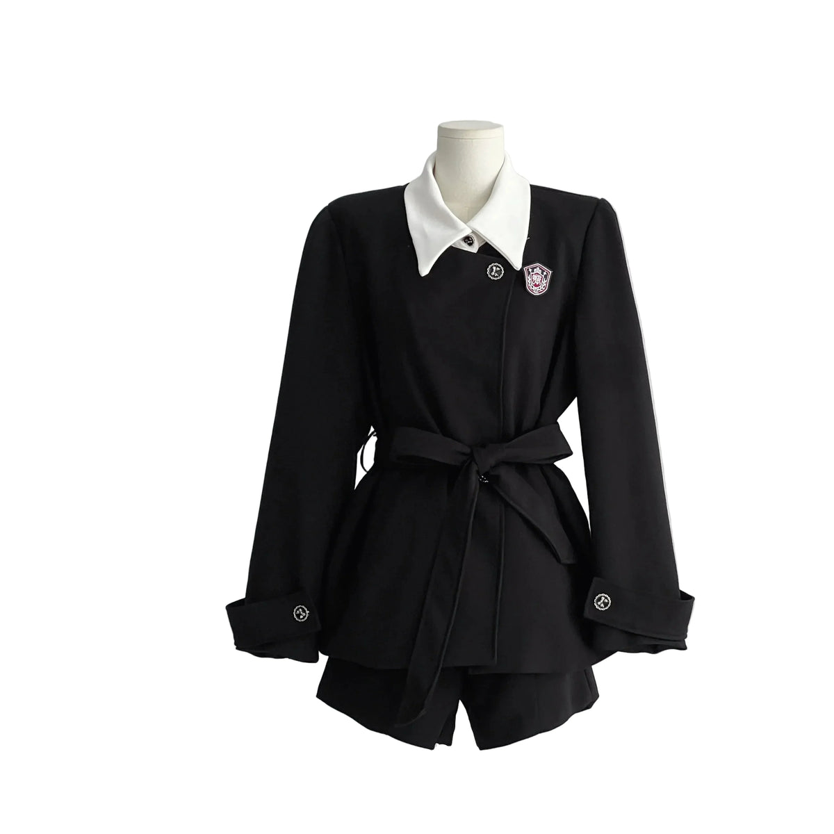 Women's Black White-Collar Jacket and Shorts Set - front studio view (1 of 2)