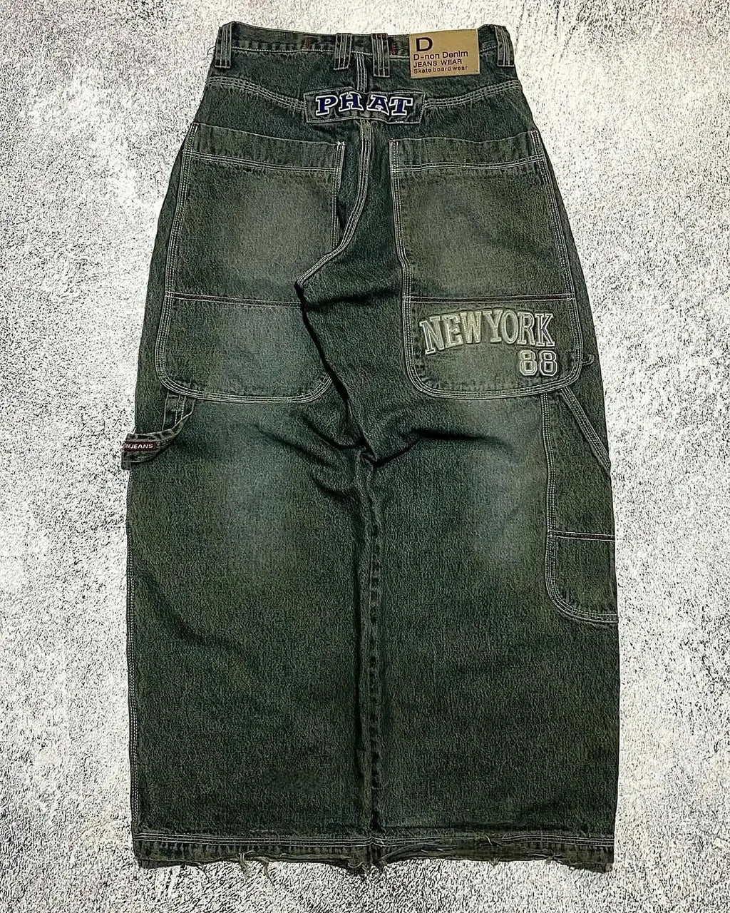 American New Fashion Oversized Pattern Printed Washed Jeans Men Y2K Gothic Rock Popular Casual Joker High Waist Wide Leg Pants - Creepy Goth