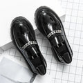 New Men's Big-Head Leather Shoes Thick-Soled High-Rise Patent Leather Glossy Casual Thick-Heeled Loafer Hairstylist Trendy Shoes - Creepy Goth