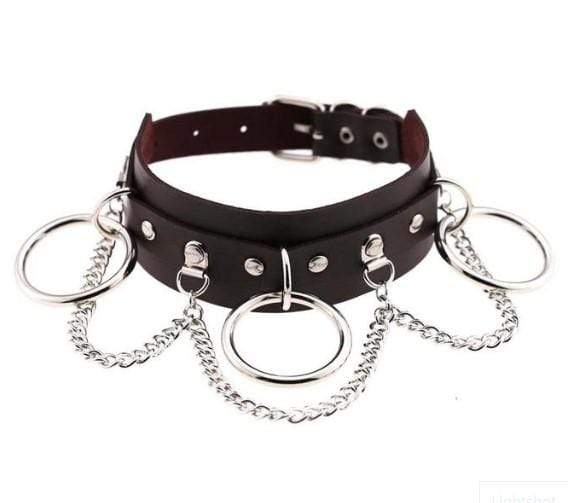 Gothic Chain & Rings Choker Necklace - Creepy Goth
