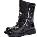 Men Motorcycle Boots Fashion Mid-Calf Punk Rock Punk PU Leather Black High Top Mens Casual Boot Steel Toe Shoes Big Size 38-46 - Creepy Goth