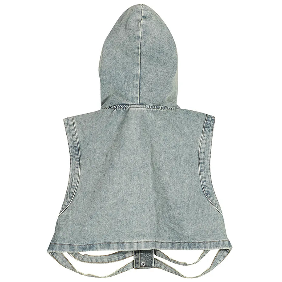 Skeleton Hooded Denim Vest Top