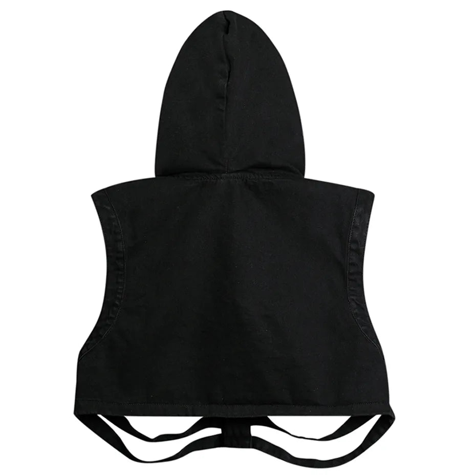 Skeleton Hooded Denim Vest Top