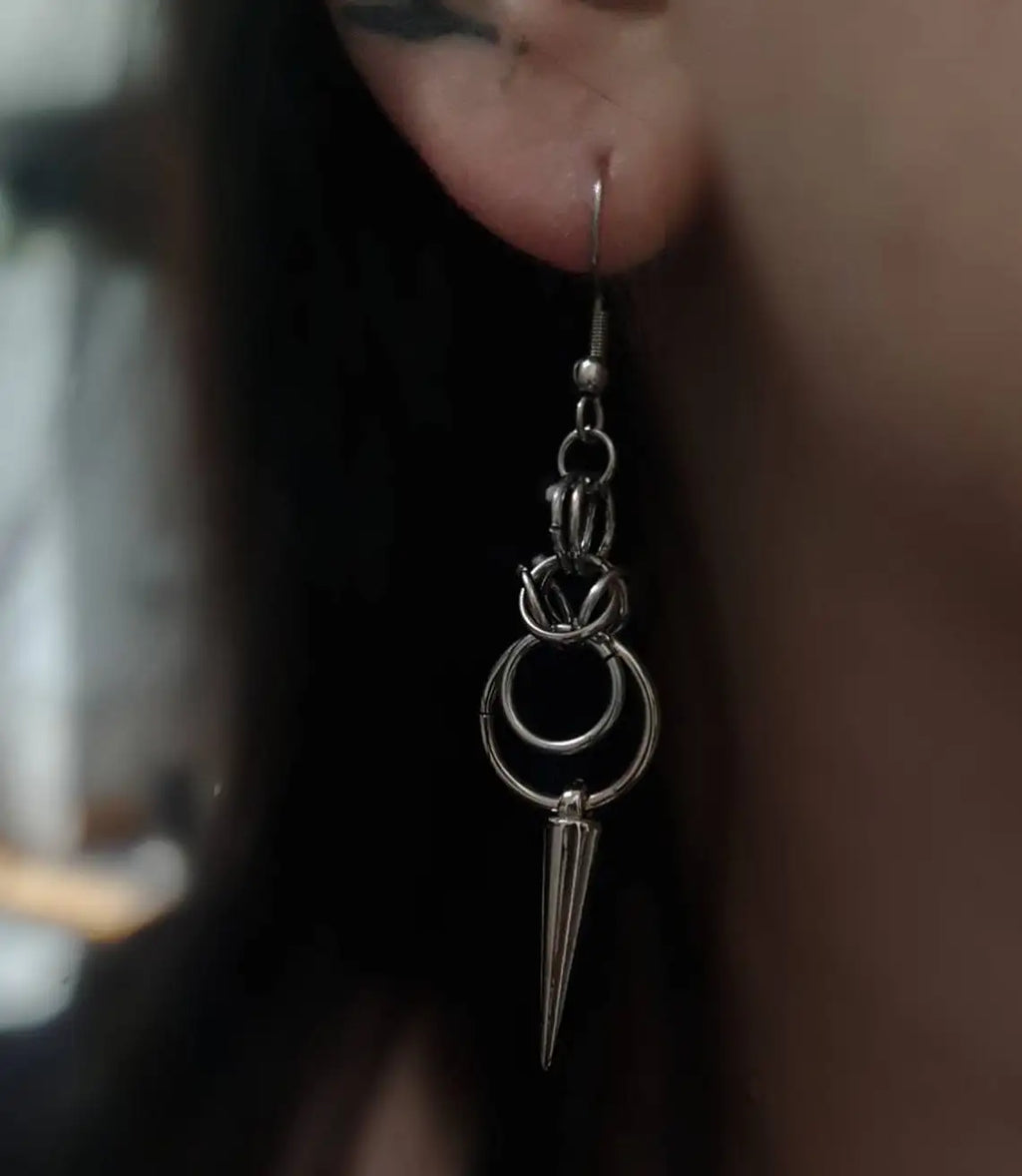 Silver Spike Hoop Drop Earrings