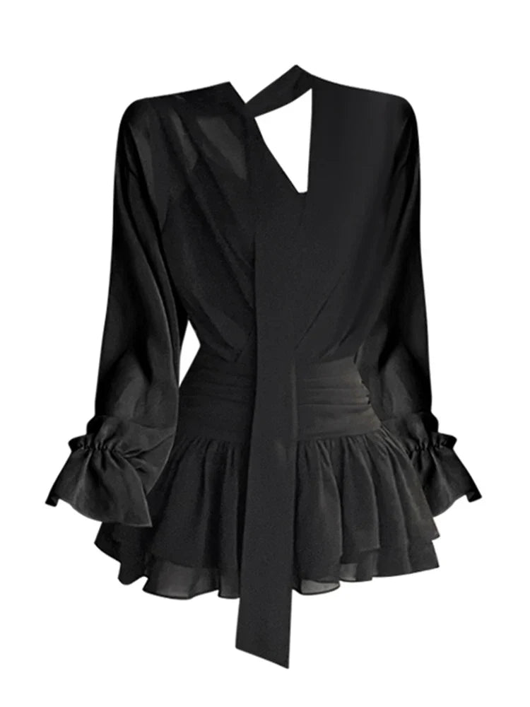 Women's Classic Long Sleeve Dress Black - front studio view