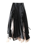 Women's Black Ruched Mesh-Underlay Midi Skirt - primary photo, shown with a person