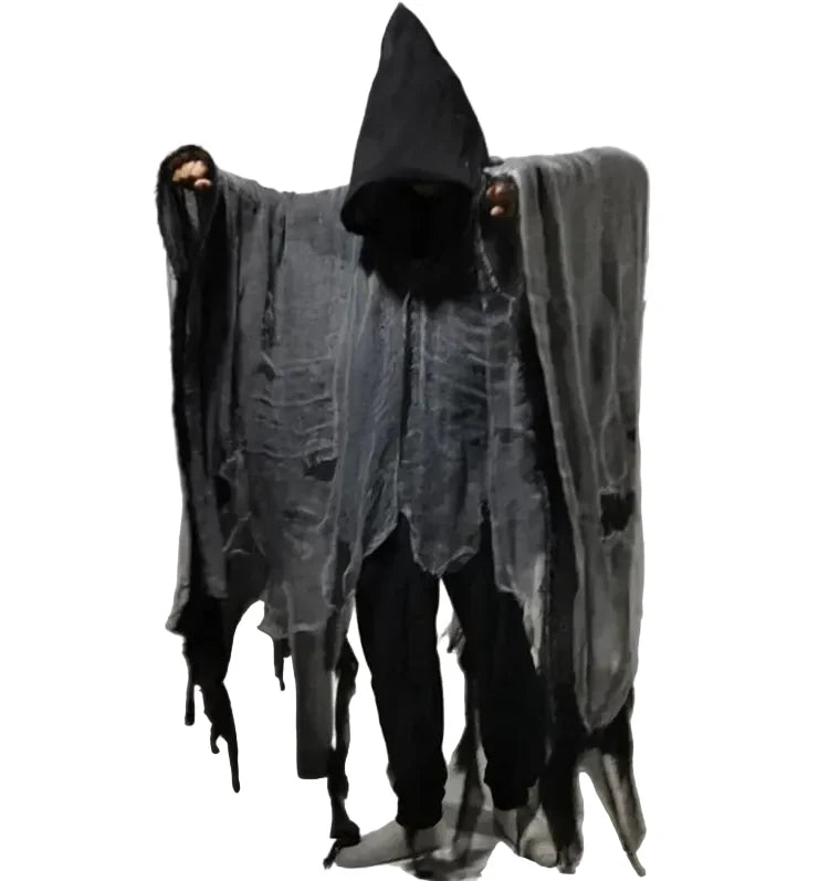 Unisex Black Gray Tattered Mesh Hooded Cloak - primary lifestyle photo (1 of 4)