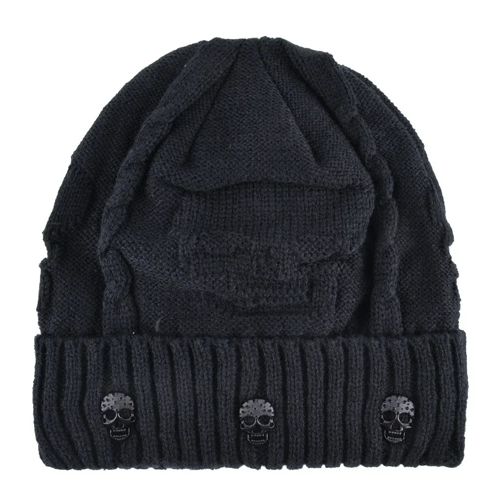 Men's Black Gray Knit Skull Stud Beanie - front studio view (1 of 5)
