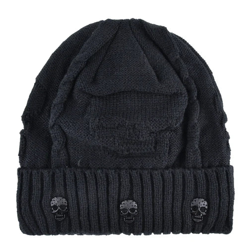 Men's Black Gray Knit Skull Stud Beanie - front studio view (1 of 5)