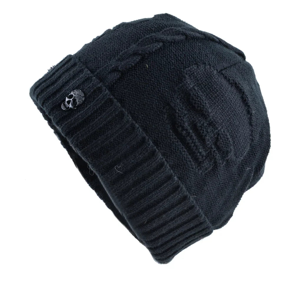 Black Gray Knit Skull Stud Beanie
