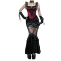 Women's Red Velvet Black Lace Mermaid Dress - primary lifestyle photo (1 of 4)