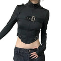 Women's Black Gothic Buckle Crop Zip Hoodie - primary photo, shown with a person (1 of 3)