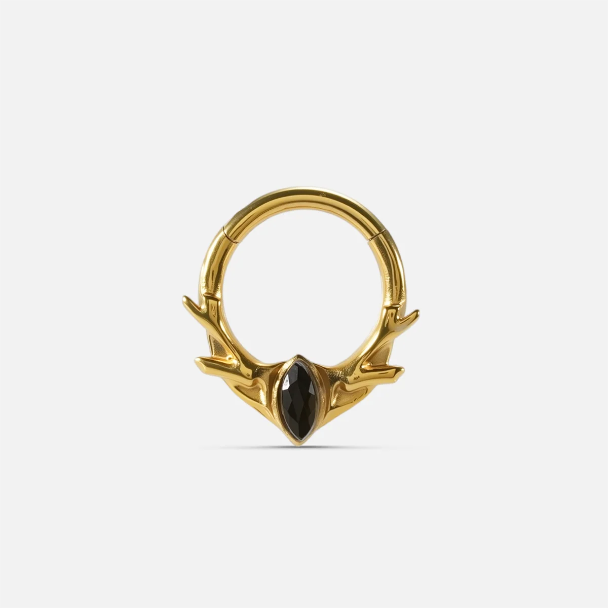 Gold Antler Mark Clicker with black obsidian stone, antler details, and 18K gold PVD finish
