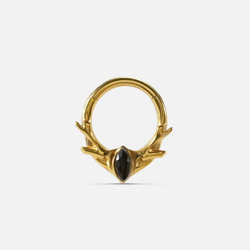 Gold Antler Mark Clicker with black obsidian stone, antler details, and 18K gold PVD finish