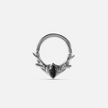 Silver Antler Mark Clicker with black obsidian stone and reduced antler form