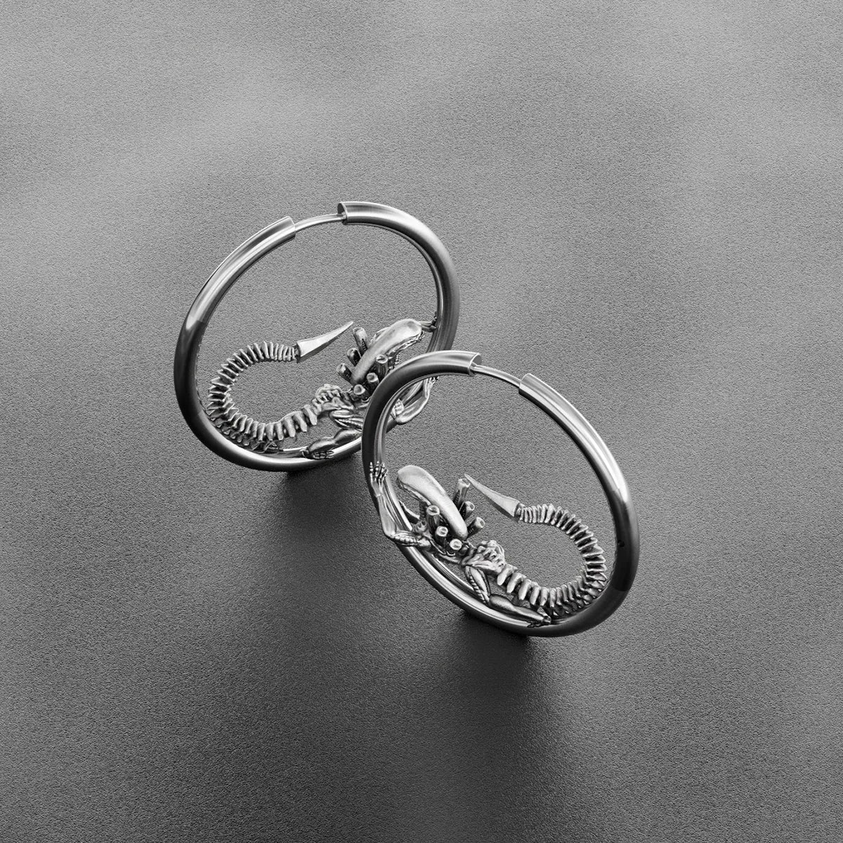BIOMECHANICAL ALIEN HOOP EARRINGS