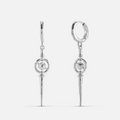 Celestial Orbit Earrings in 925 sterling silver, pair shown front and back on white, featuring a circular orbit charm and lon