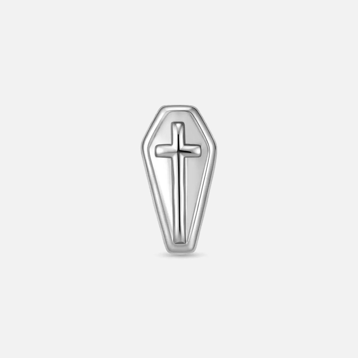 Silver coffin cross titanium flatback stud, product view 3 – PUNKYOUTH