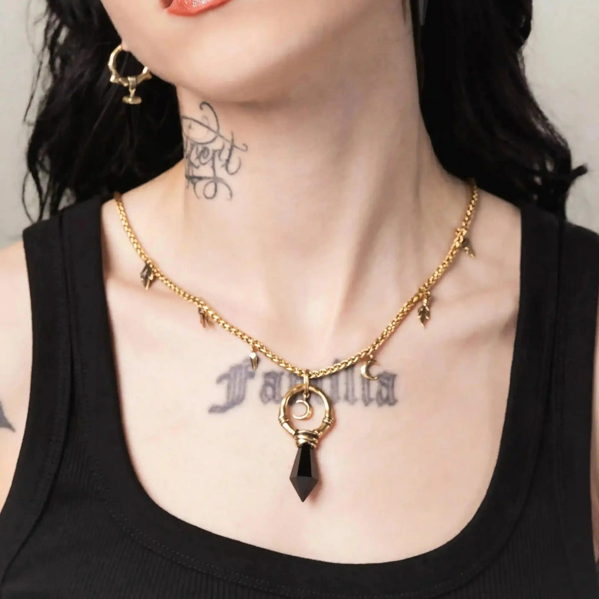 CRESCENT WARD NECKLACE (GOLD-OBSIDIAN)