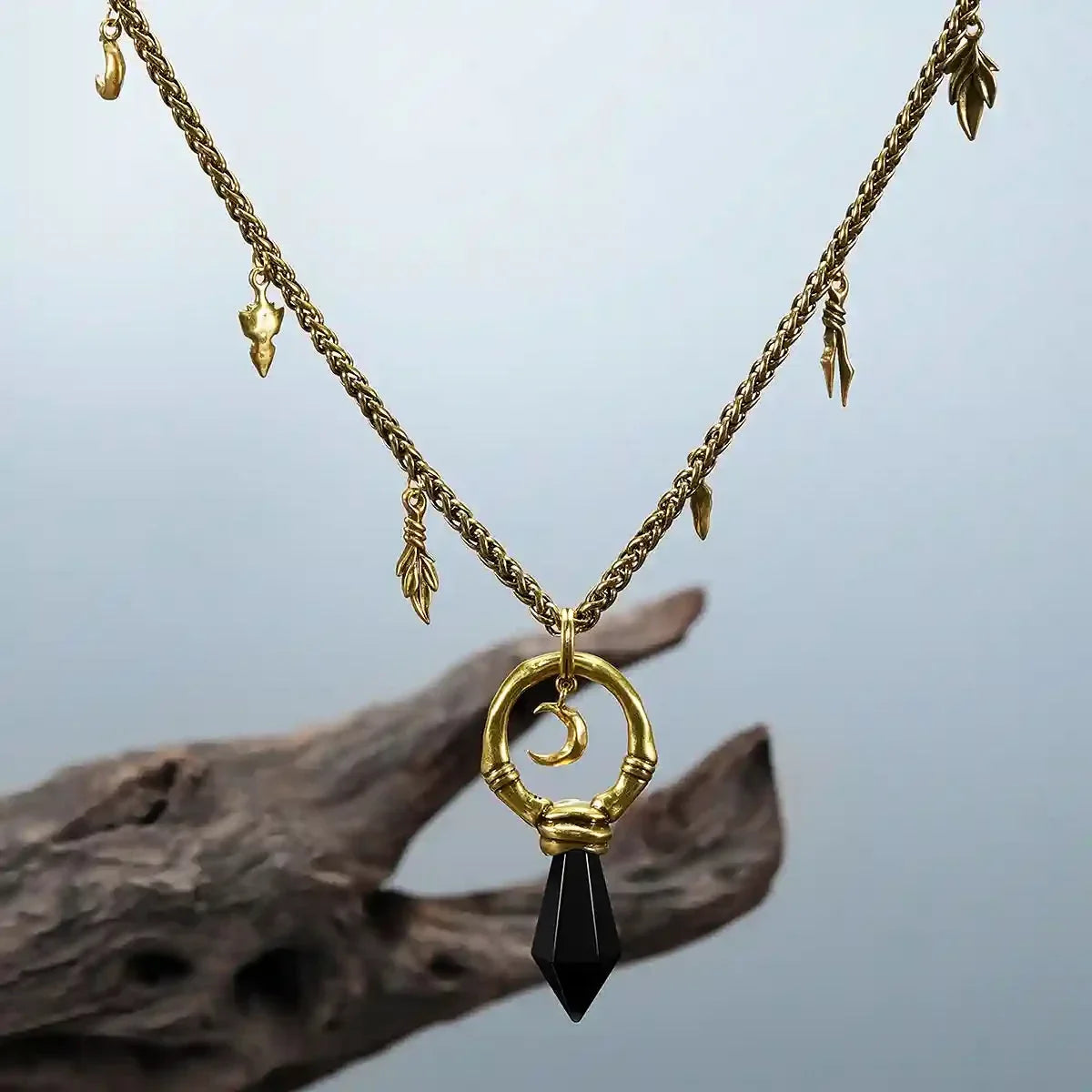 CRESCENT WARD NECKLACE (GOLD-OBSIDIAN)