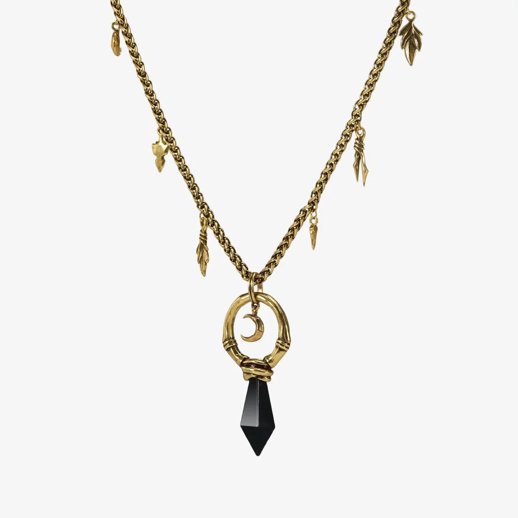 CRESCENT WARD NECKLACE (GOLD-OBSIDIAN)