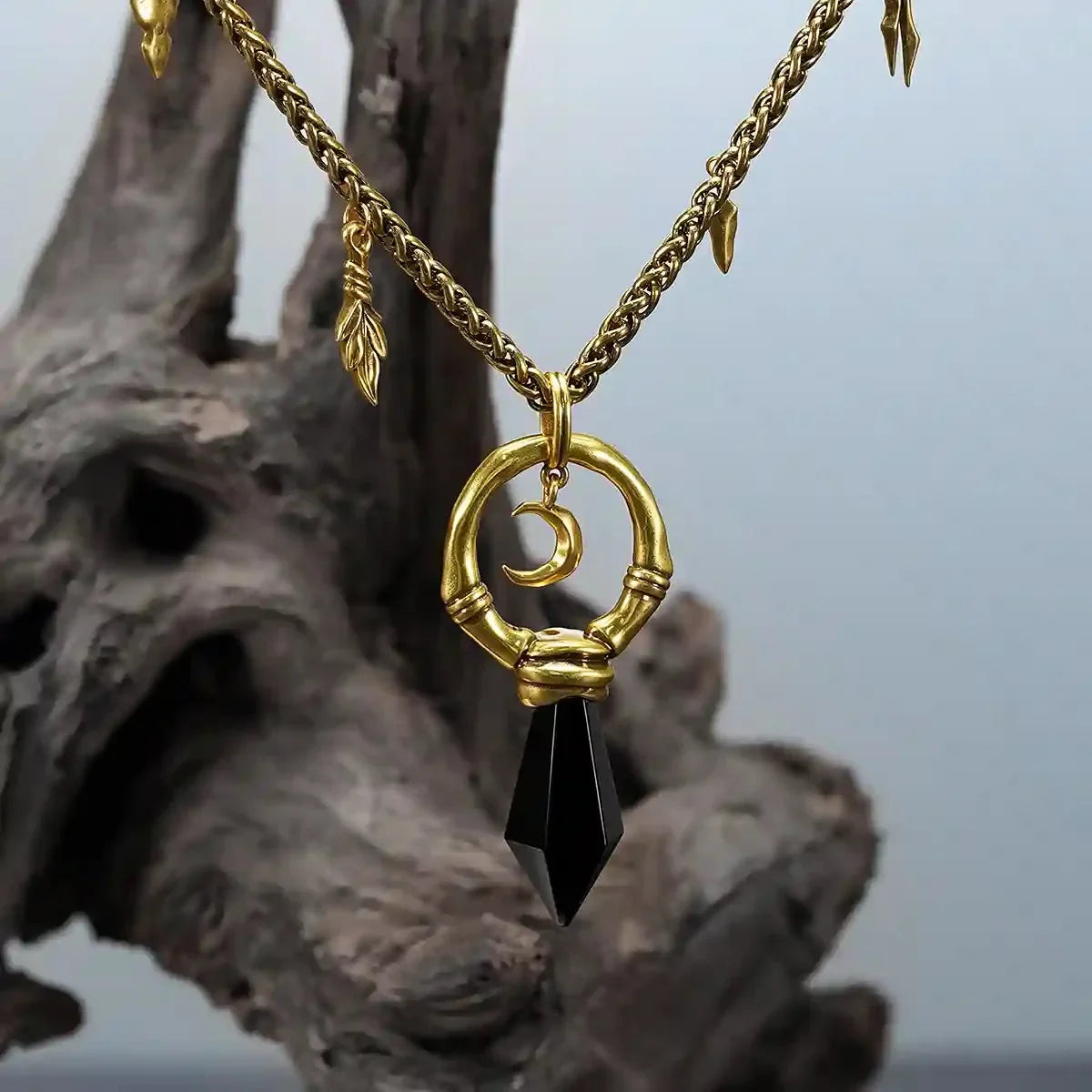 CRESCENT WARD NECKLACE (GOLD-OBSIDIAN)