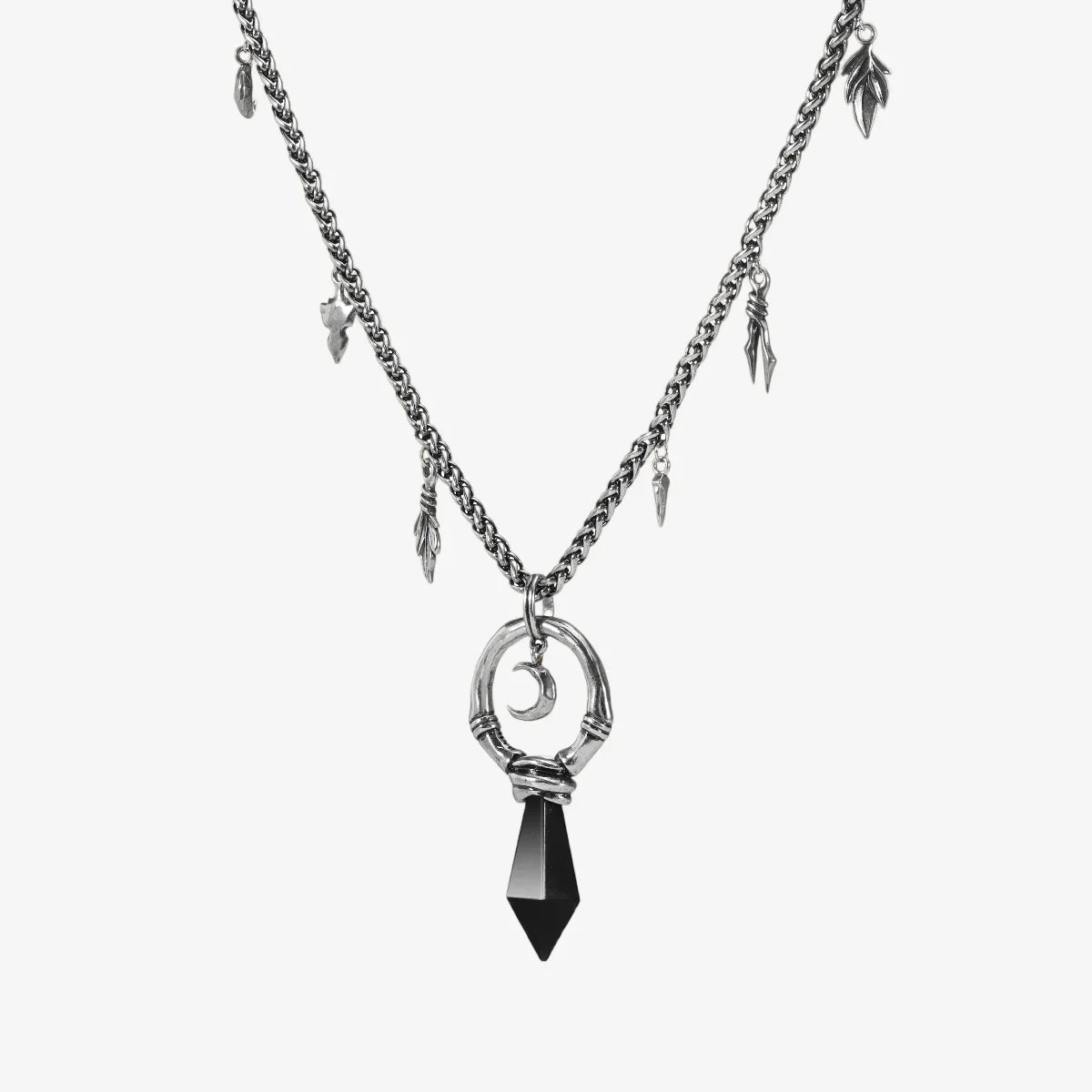 CRESCENT WARD NECKLACE (SILVER-OBSIDIAN)