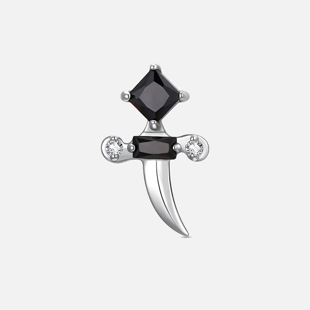 Silver with black cubic zirconia crystal dagger titanium flatback stud, product view 4 – PUNKYOUTH